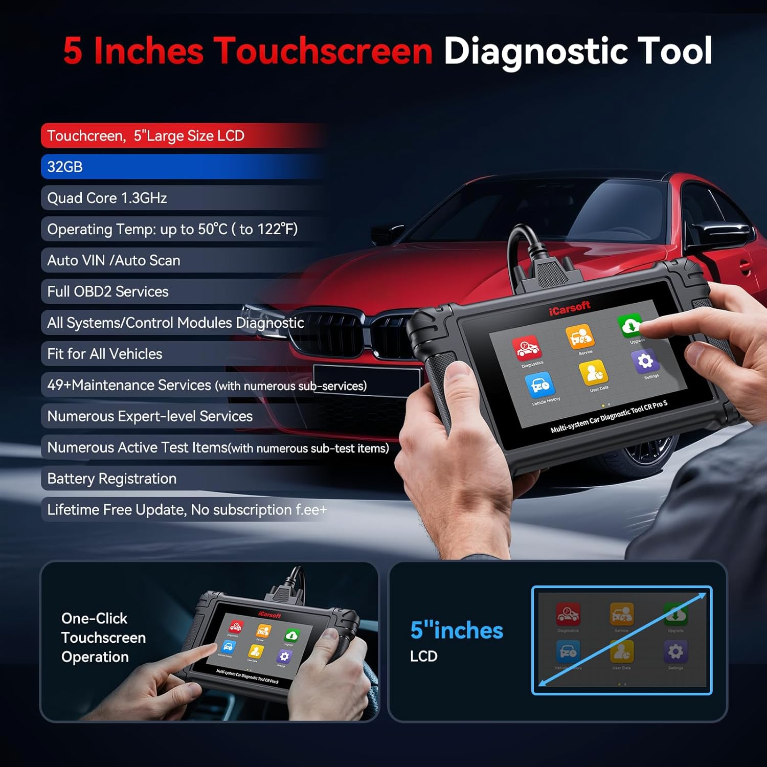 CR Pro S Full System Bidirectional Diagnostic Tool for All Cars, 49 Resets Touchscreen OBD2 Scanner,4000+ Active Tests/Live Data/Battery Registration Code Reader, ECU Coding for Audi/BMW/VW