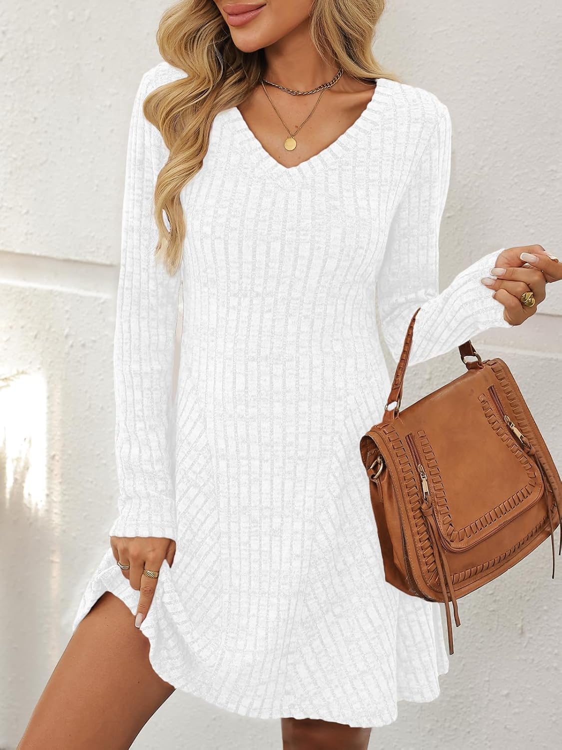 AUTOMET Womens Sweater Dresses Winter Long Sleeve Fall Fashion 2026 V Neck A-Line Flowy Mini Casual Dress Comfy Work Clothes - Image 2