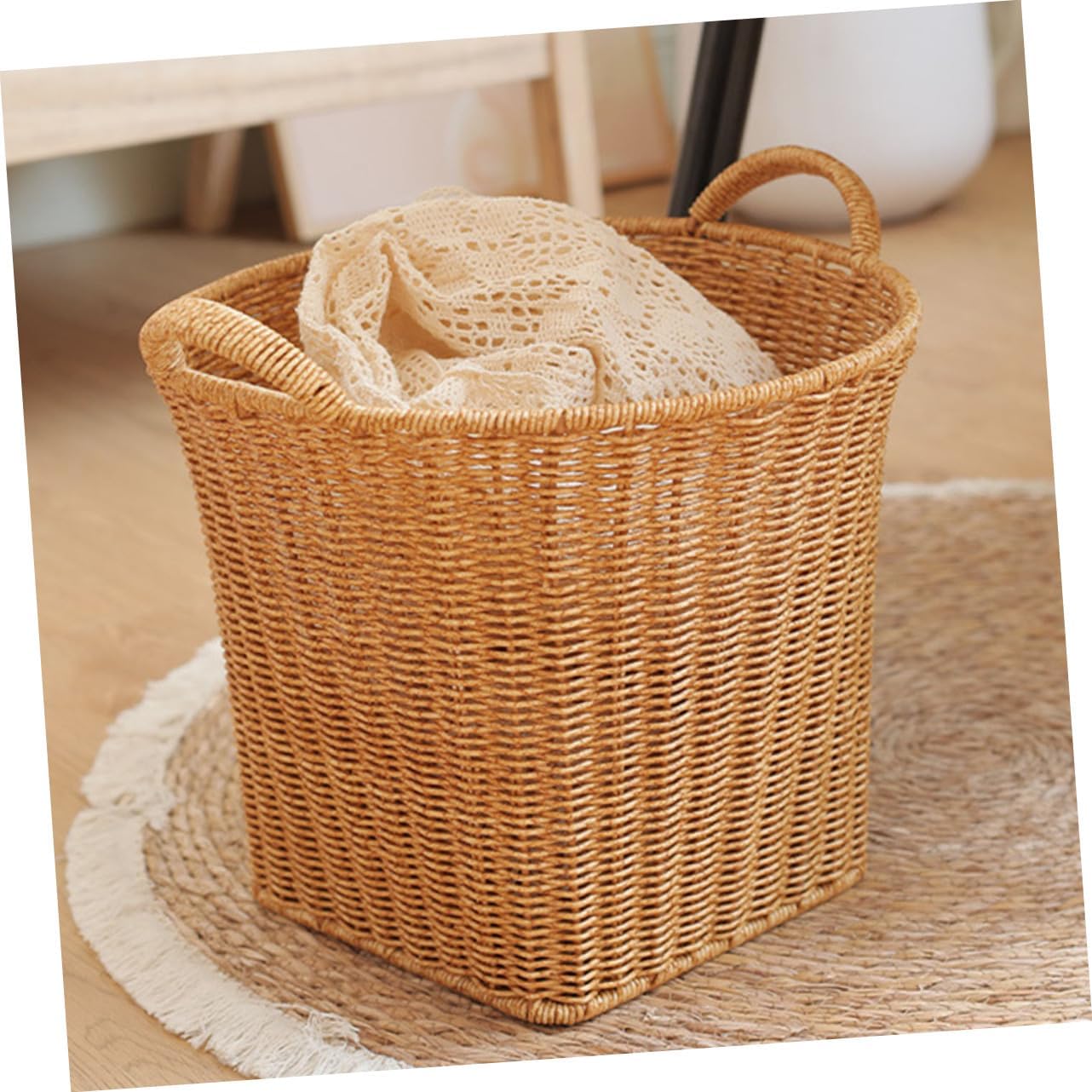 VICASKY Imitation Rattan Woven Flower Basket for Home Decor Multi-Purpose Storage Basket with Handles for Flowers Fruits and Sundries Organization