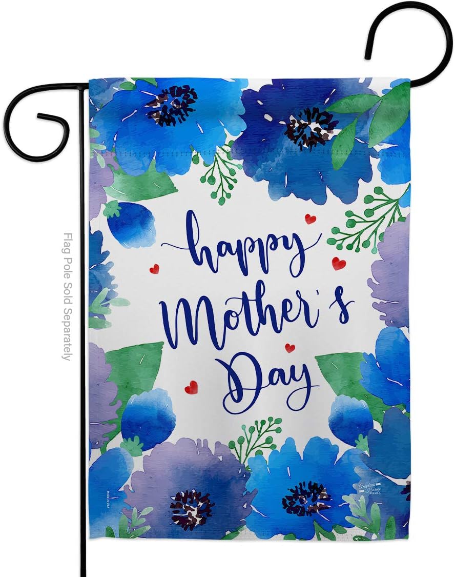 Royal Floral Mother's Day Garden Flag Set Wall Holder Family Mom Mama Grandma Love Flowers Parent Sibling Relatives Grandparent Small Gift Yard House Banner Double-Sided Made In USA 13 X 18.5