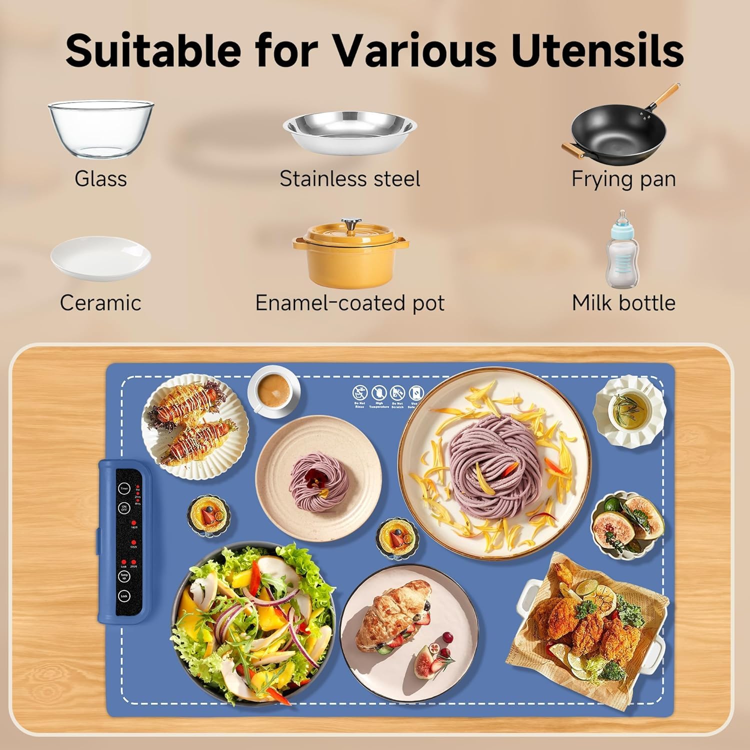 KEYOZA Electric Warming Tray for Food Warmer: Silicone Heating Mat with 5 Temperature Settings Auto Shut-Off, Portable Foldable Roll Up Heating Pad for Parties Gatherings, Home Everyday Use - Image 5 thumbnail