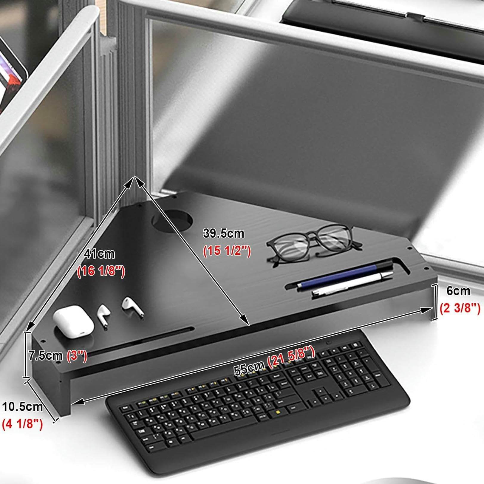 Supporto per Monitor da scrivania Triangolare in Legno massello, Ripiani angolari salvaspazio per Laptop, Supporti per schermi di Computer per Sale riunioni domestiche