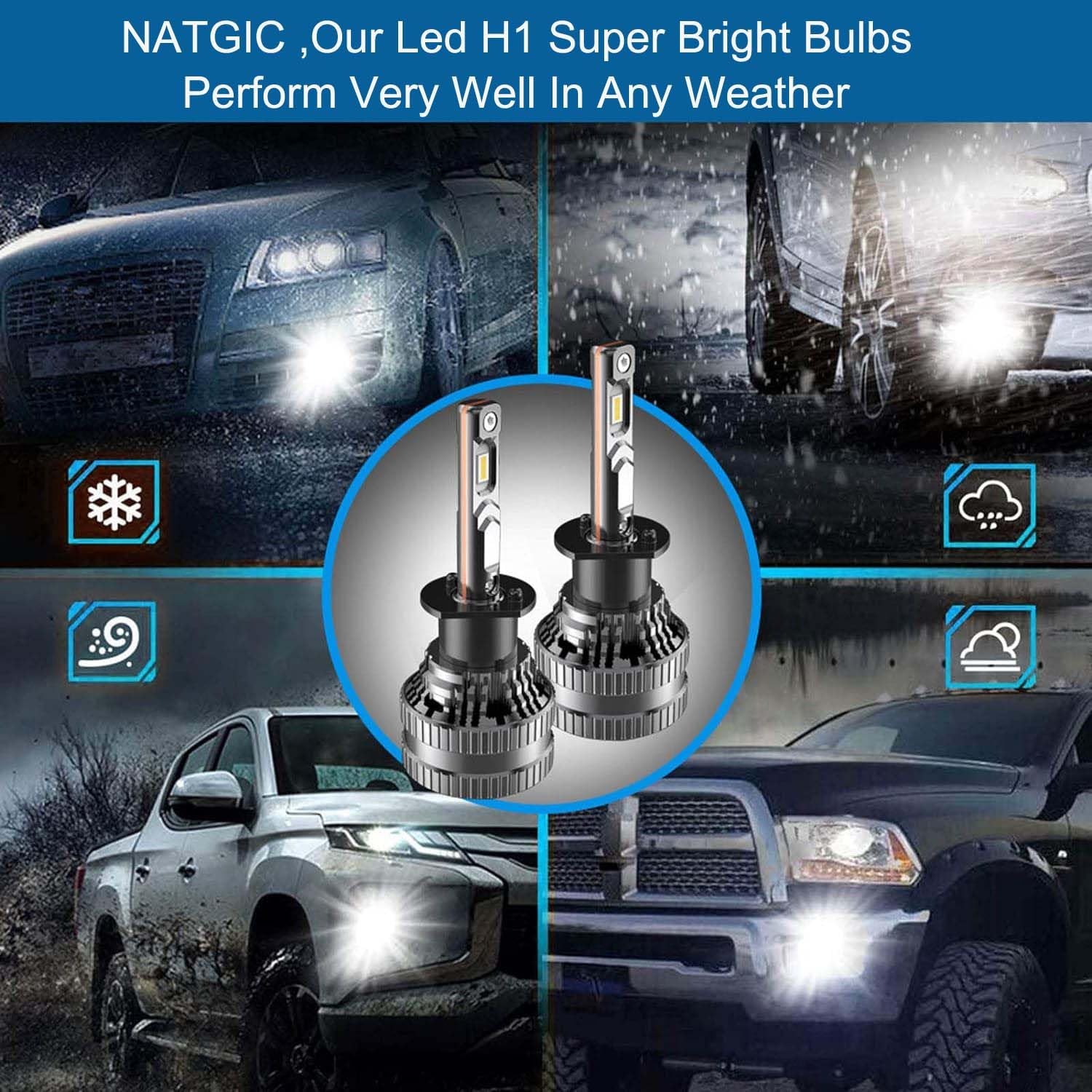 żarówka LED H1 T10, 300% jasności, zestaw do konwersji żarówek LED H1 70 W z inteligentnym sterownikiem EMC, 12000 lm, ksenonowe, białe, 6500 K (4 żarówki LED)
