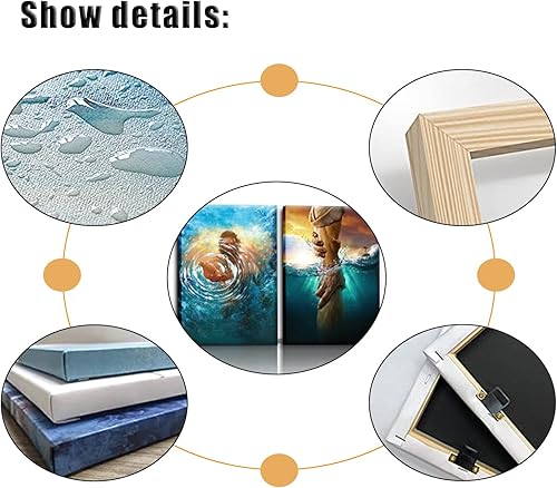 Miniatura 4 de 2 piezas enmarcadas de arte de pared de Jesús La mano de Dios Jesús alcanzando hacia el agua Cristo religión lienzo decoración de pared océano azul