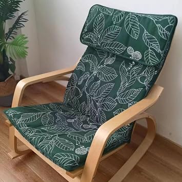 Leather Poang Chair Cushion Replacement, Multi Colored Armchair Cover, Lounge Rocking Chair Cushion, Pattern The Duable Poang Chair Cover, Washable And Removable,Green Leaf