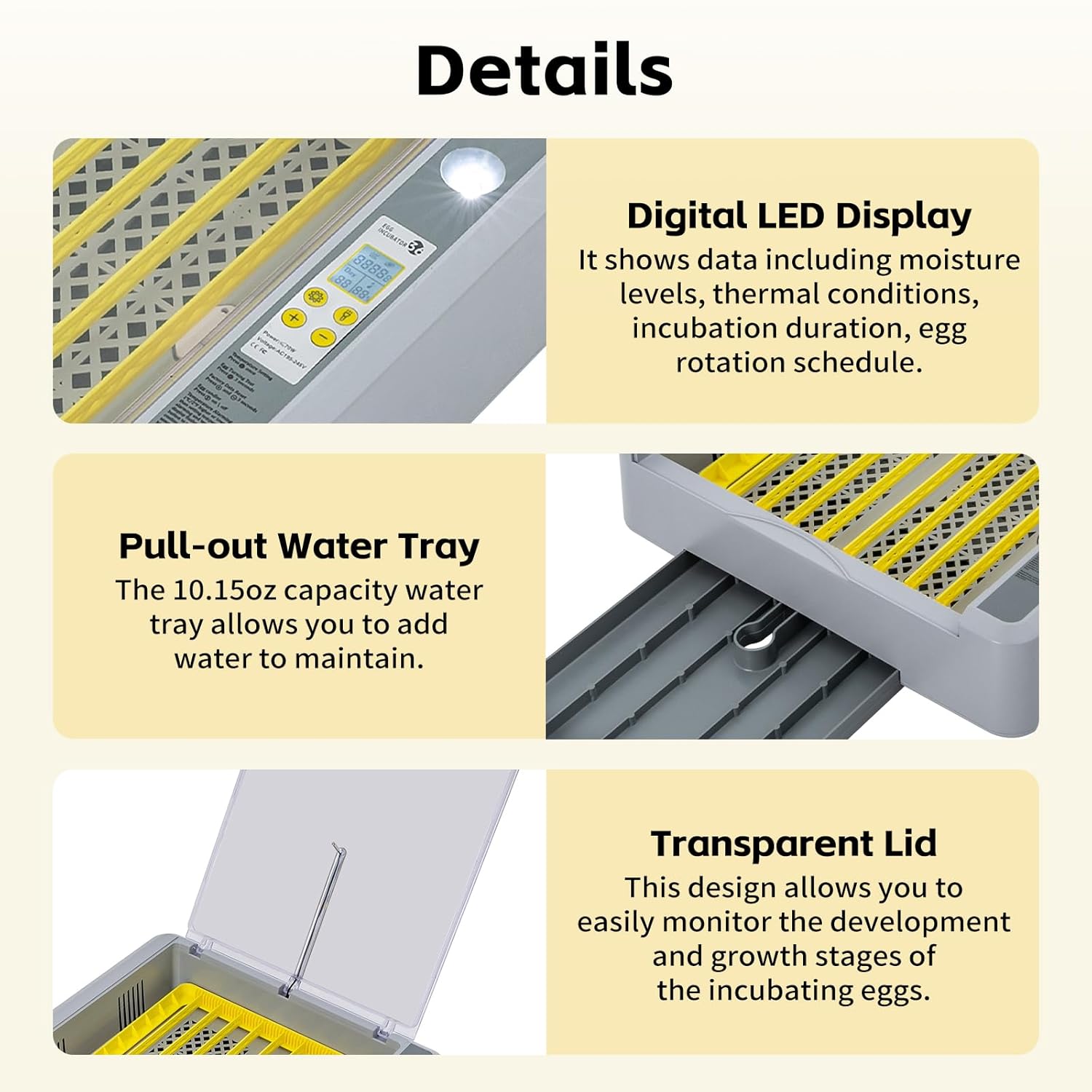 Eggs Automatic Incubator, 195V 70W Fully Automatic Egg Hatching Incubator 36 Eggs Incubator Poultry Hatcher w/Automatic Turning & Temperature for Hatching Duck & Goose Eggs (36 Eggs)