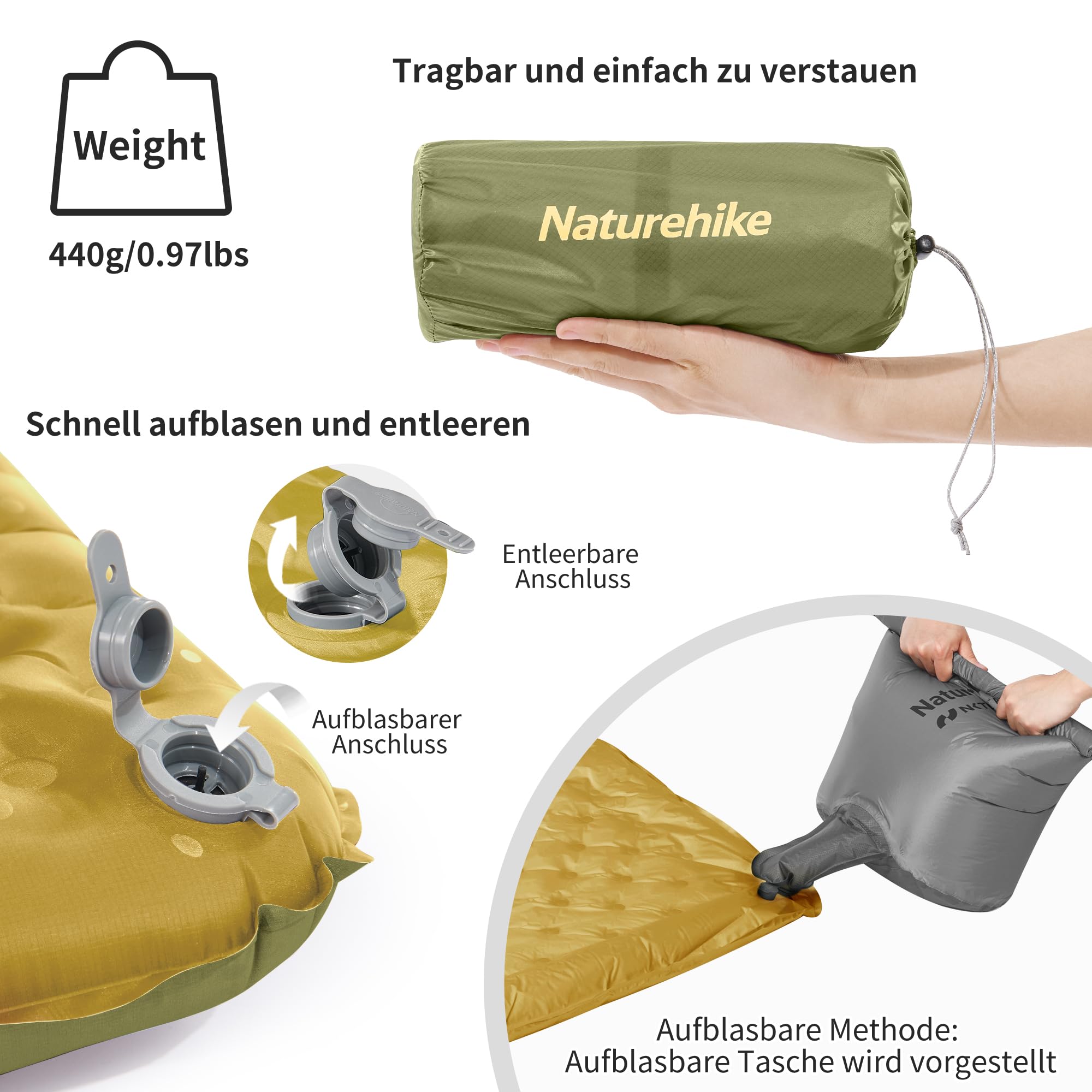 Naturehike Thermal 3.5 R- Valore Campeggio Tappetino 4 Stagioni Ultraleggero Autogonfiabile Materasso ad Aria Durevole con Borsa Gonfiabile