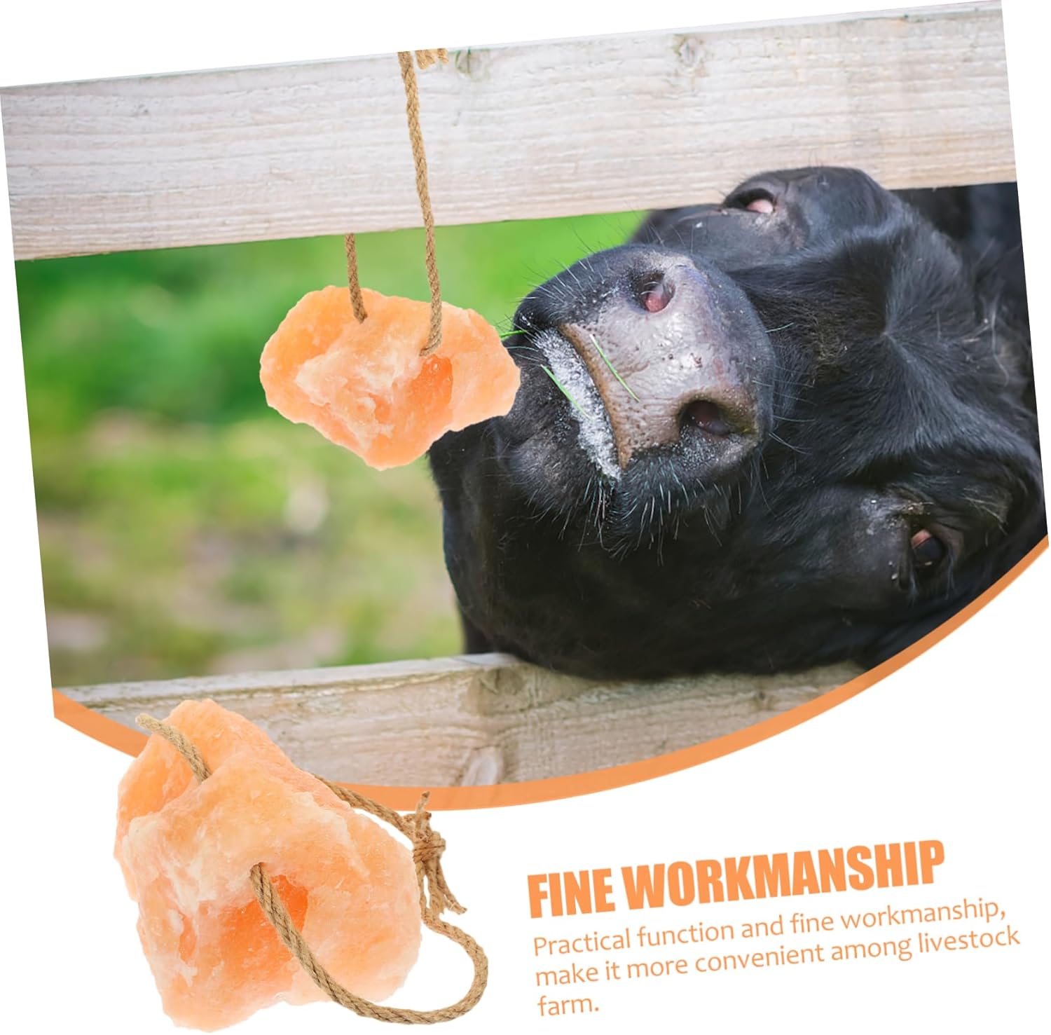 ibasenice 2kg Salt Lick Block for Livestock and Pets Natural Nutritional Salt Brick Rope for Cattle Goats and Horses Farm Supply for and Wellness