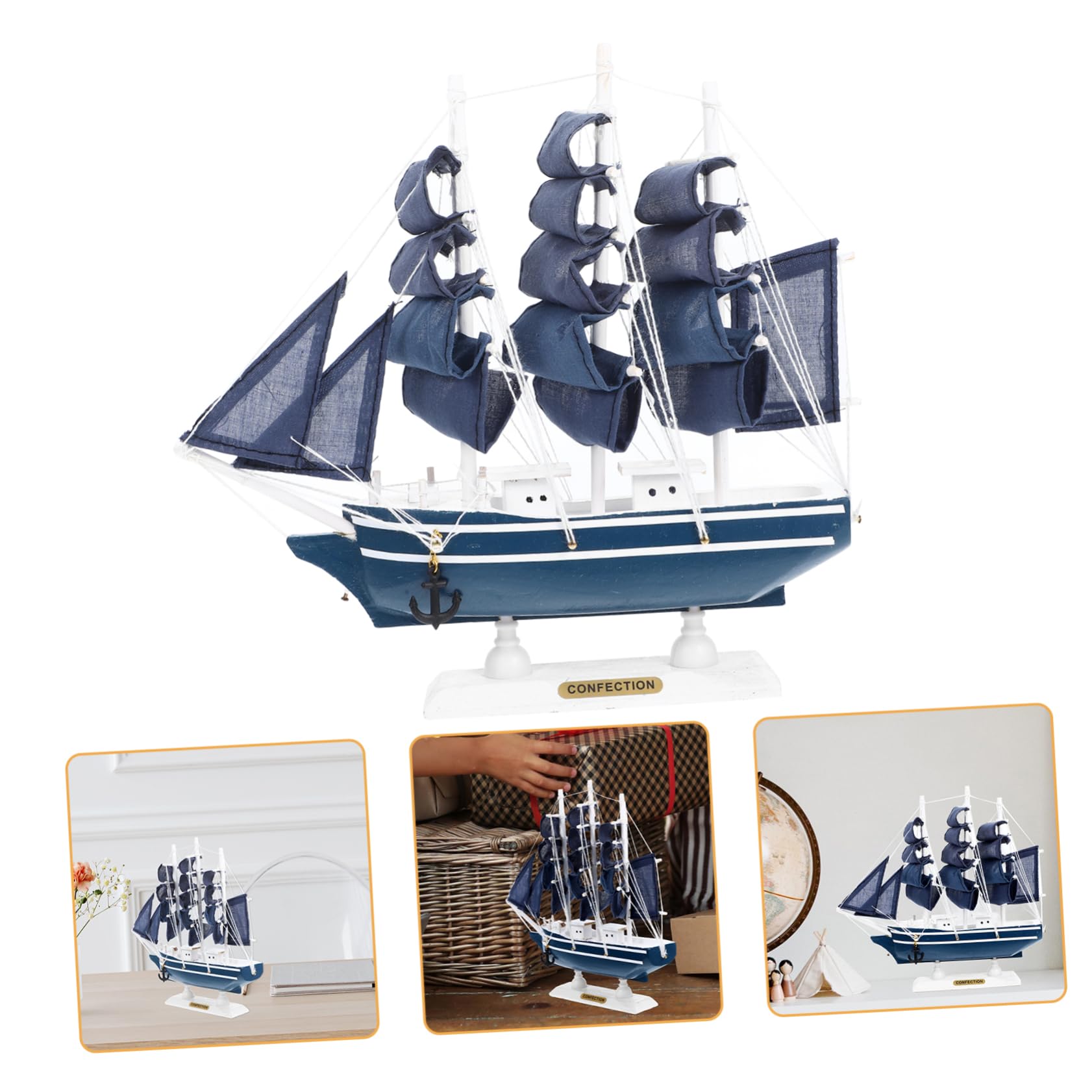 MUELODSIC 1Pc Wooden Sailing Ship Model Nautical Art Home Decor Vintage Sailboat Craft for Beach Themed Events Wooden for Office Living Decoration