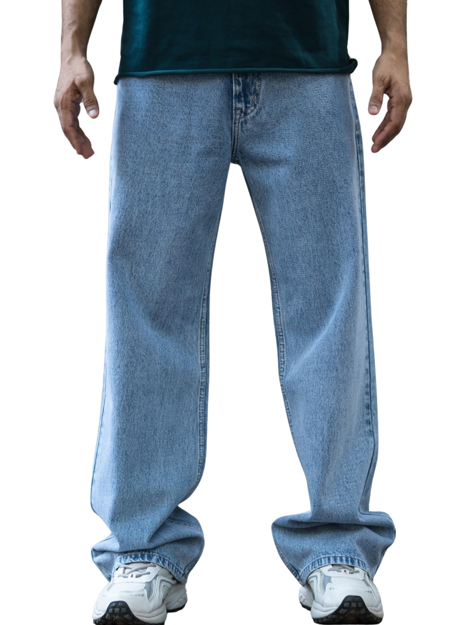 Buy Maniac Mens Solid Baggy Classic Blue Denim Fabric Jean at