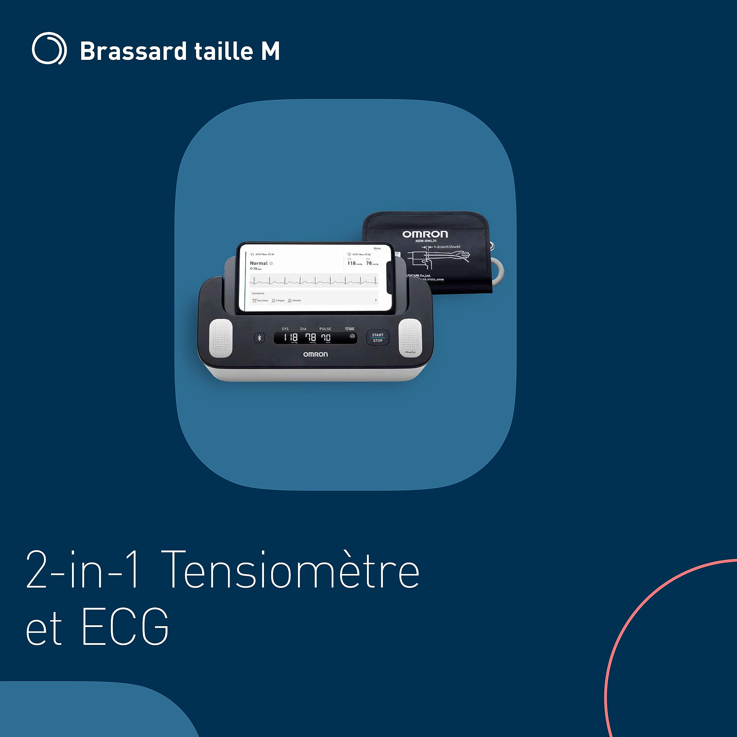 OMRON Complete Tensiomètre Bras et Appareil a Électrocardiogramme (ECG) | Validé cliniquement | Pour la détection de l'hypertension et le dépistage de la Fibrillation Auriculaire (FA) à domicile