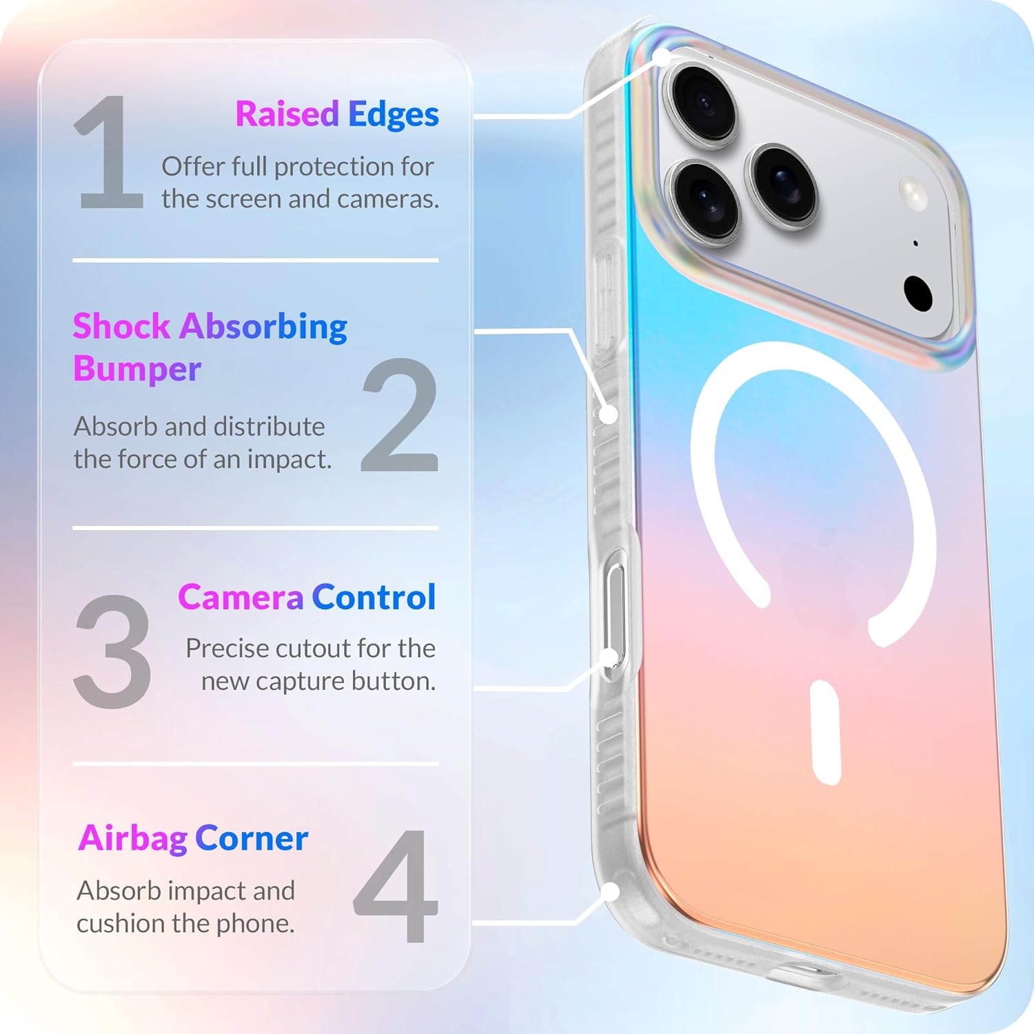 LONLI Hue for iPhone 17 Pro Case – Dynamic PrismGlow Color-Shift Iridescent Phone Cover, Slim Shock-Absorbing, Compatible with MagSafe & Magnetic Wireless Charging - Image 5