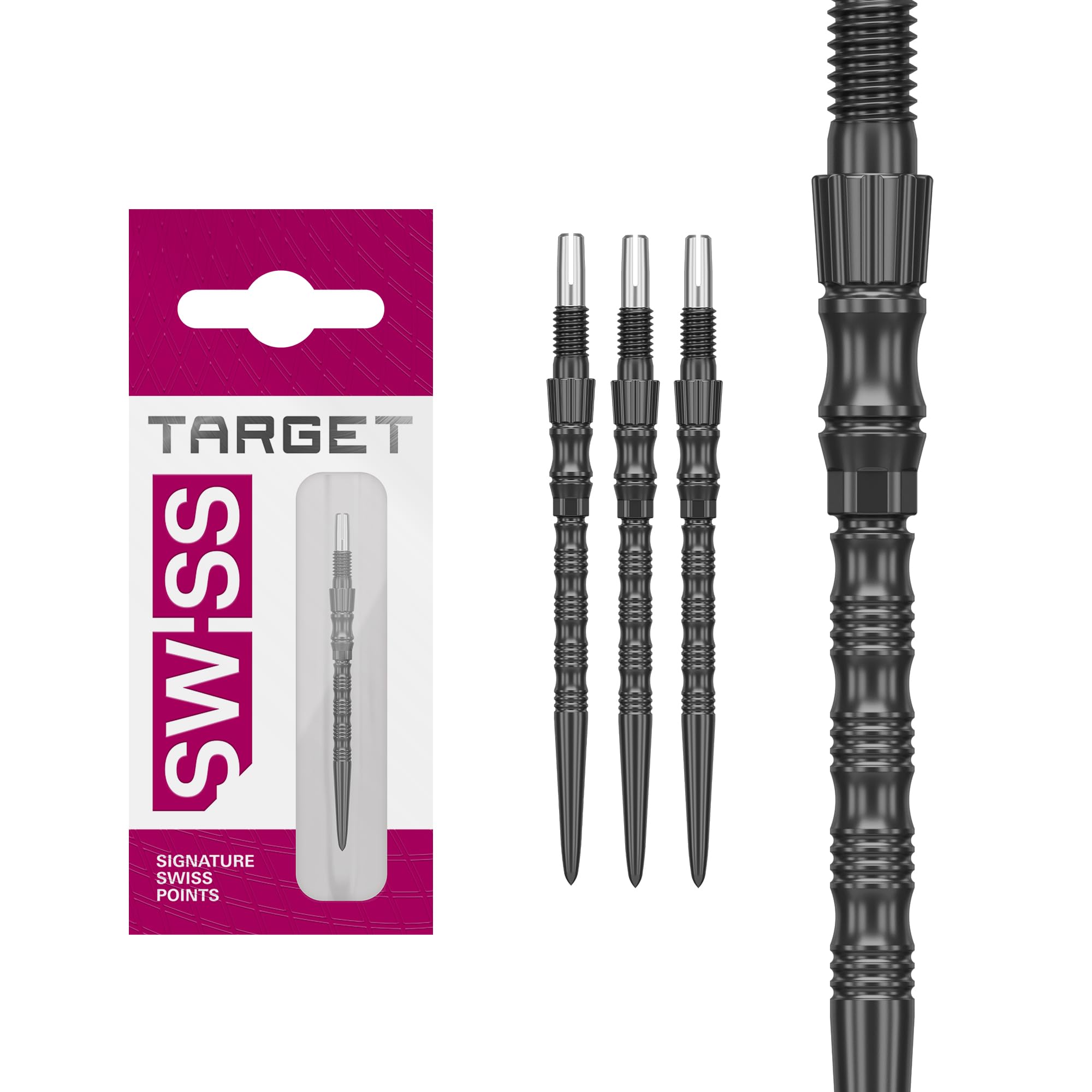 Target Darts Signature Swiss Point TRB | Lot de 3 Eembouts | 30MM/35MM/42MM – Or/Argent/Noir | Changement Fléchettes Pointes, Swiss Point Technologie, Professionnels Fléchettes Accessoires
