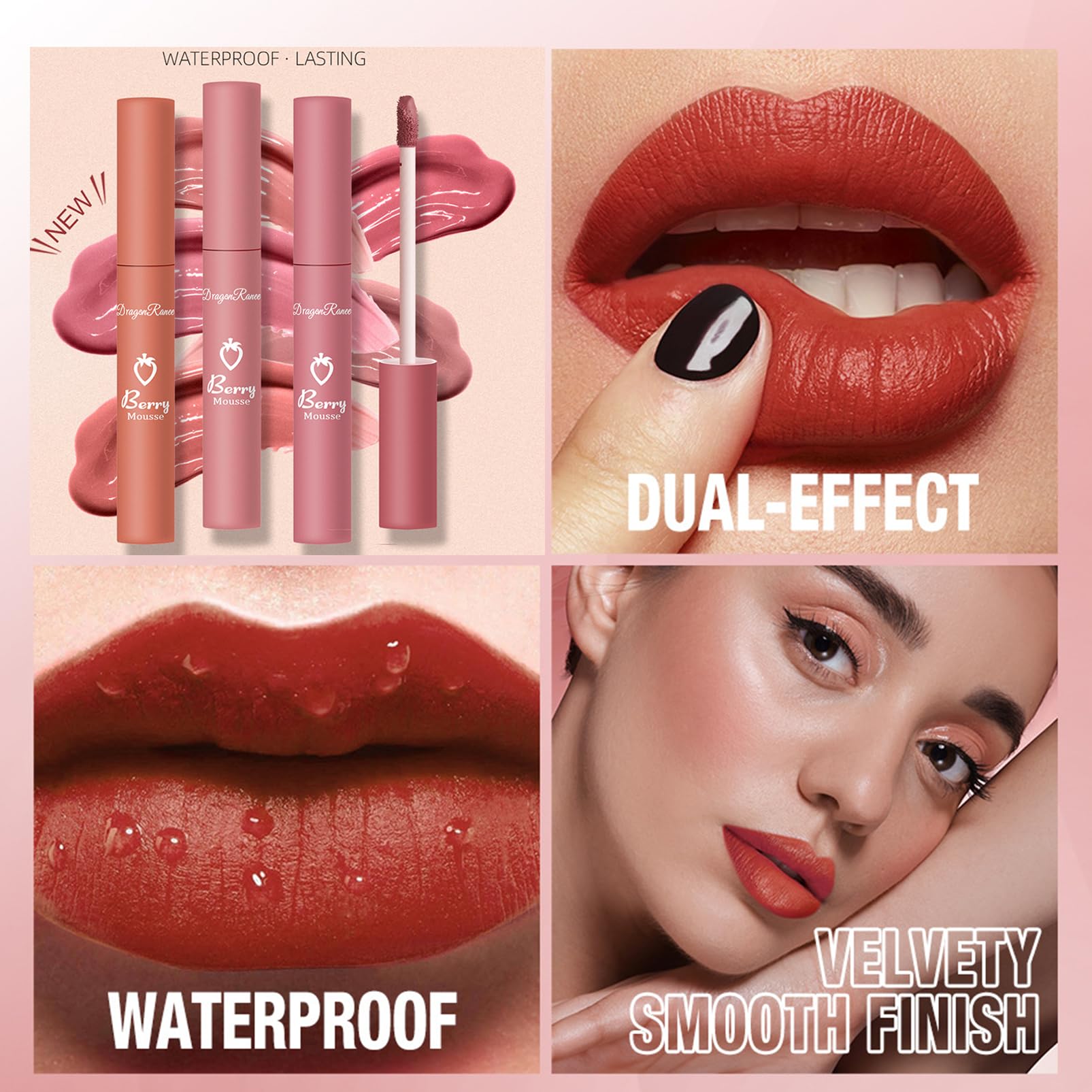Lipstick Sets for Women, Matte Lip Gloss Set Makeup Set Nude Velvet Waterproof Non-Stick Cup Not Fade Pink Lipgloss Lip Plumping Glass Finish Makeup Set Gift Kit (Rose Set, One Size) - Image 3