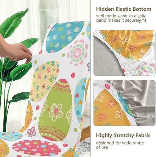 Miniatura 3 de xigua Juego de 4 fundas elásticas para sillas de comedor con huevos de Pascua, fundas protectoras extraíbles y lavables para comedor, restaurante,