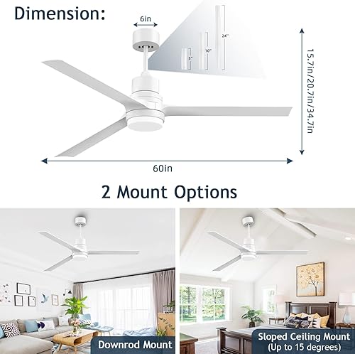 Miniatura 5 de Biukis Ventiladores de techo con luces, ventilador de techo blanco para interiores y exteriores con control remoto, ventiladores de techo modernos