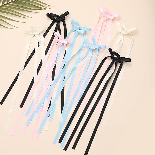 Miniatura 5 de Slevaty 8 lazos para el cabello para mujer, cintas trenzadas de cola larga, lindos pasadores dobles, pinzas de metal, lazo, accesorios estéticos