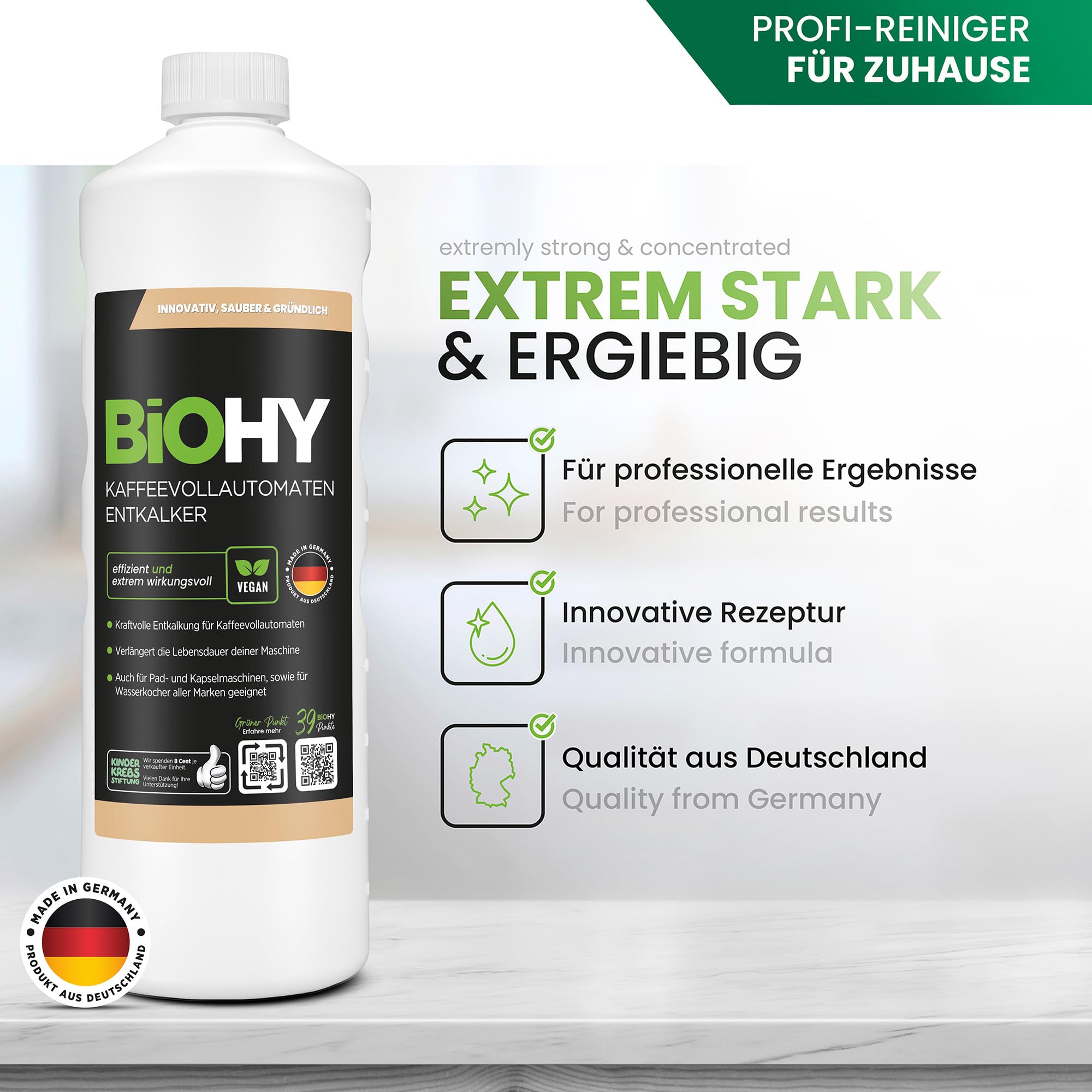 BiOHY Descalcificador de cafetera (3 botellas de 1 litro) + Dosificador | Ideal para descalcificar todas las cafeteras y máquinas de espresso | Apto para todas las marcas conocidas (Kaffee Entkalker)