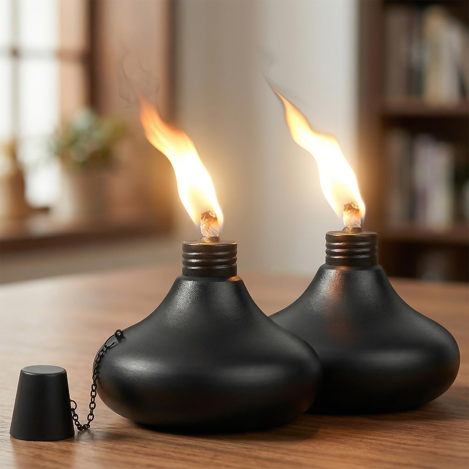 SNOGSWOG Upgraded Tabletop Torches Set of 2, 24oz Citronella Candles for Outdoor, Metal Table Top Torches for Outside, Refillable Torch Lanterns for Patio, Yard, Deck, Garden, Party