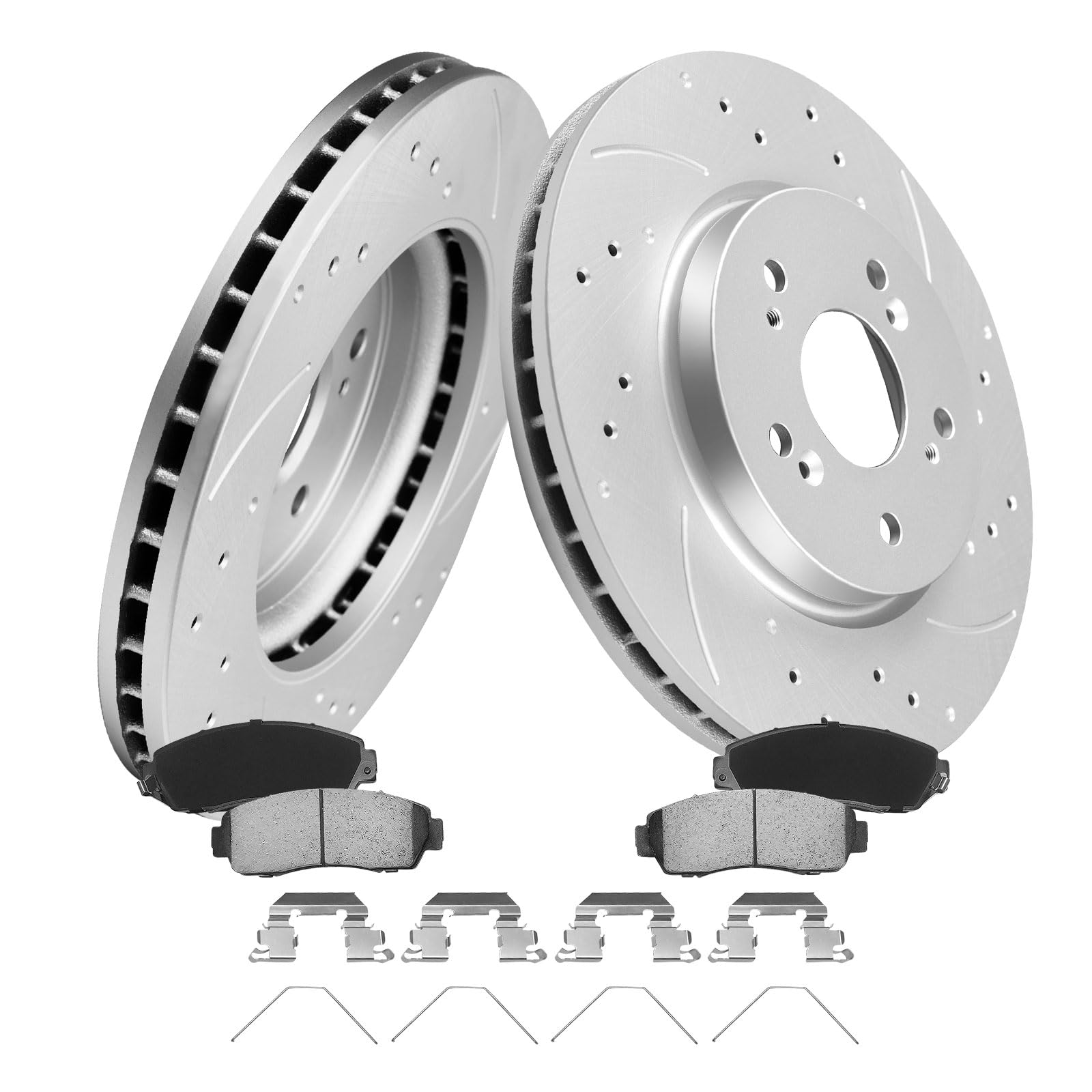 Photo 1 of MOTOREVO Front Geomet Coated Brake Kit for CR-V 2012-2016 FWD Models Only [Does NOT Fit AWD], High-Carbon Alloy Drilled & Slotted Vented Rotors, Automotive Performance Brake Discs & Ceramic Brake Pads