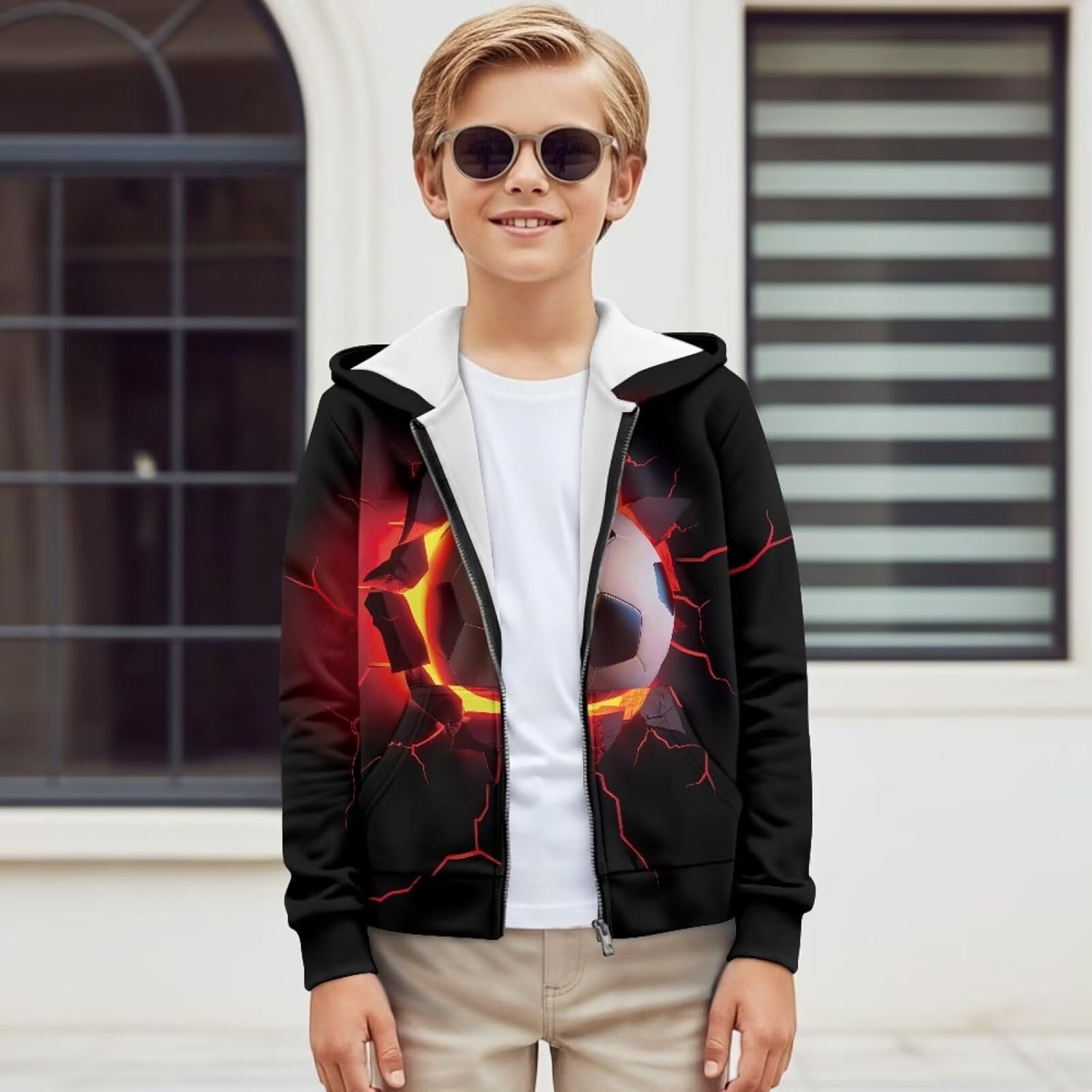 Boys Fashion Hoodies Full Zip Up Hoodie Fall Clothes Hooded Sweatshirt Size 6-16 Lightweight Jacket with Pockets