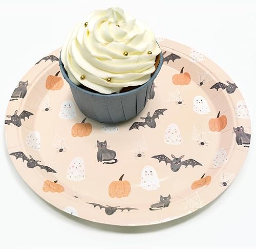 Miniatura 5 de Cheerland Platos de papel desechables de Halloween, lindos platos de fiesta de calabaza, murciélago, fantasma, para decoración de Halloween en
