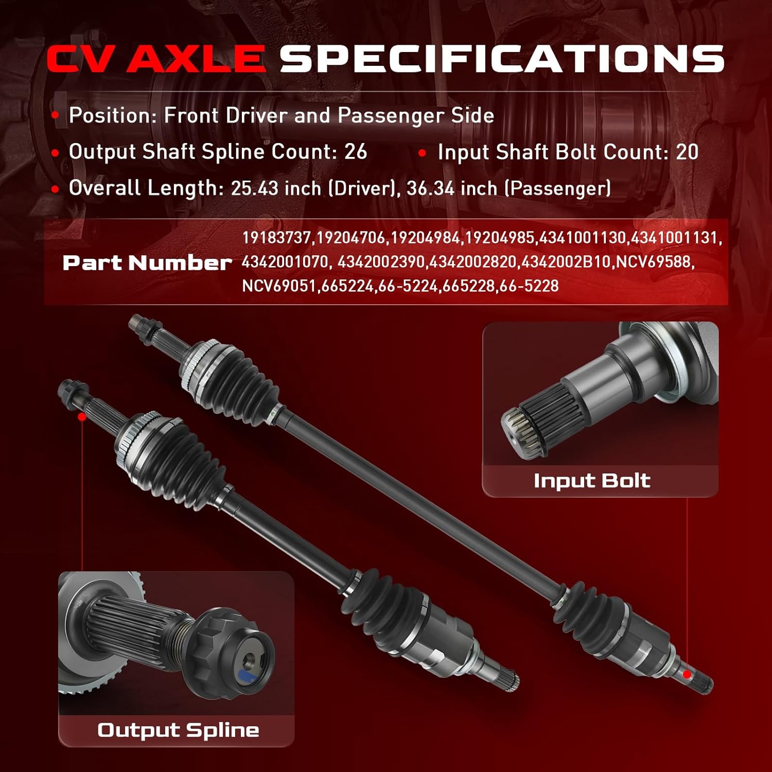 Front CV Axle Shaft Assembly Set Compatible with Toyota 2009-2018 Corolla L4 1.8L, 2003-2013 Matrix, Pontiac 2003-2010 Vibe, Driver and Passenger Side, 665228 665224