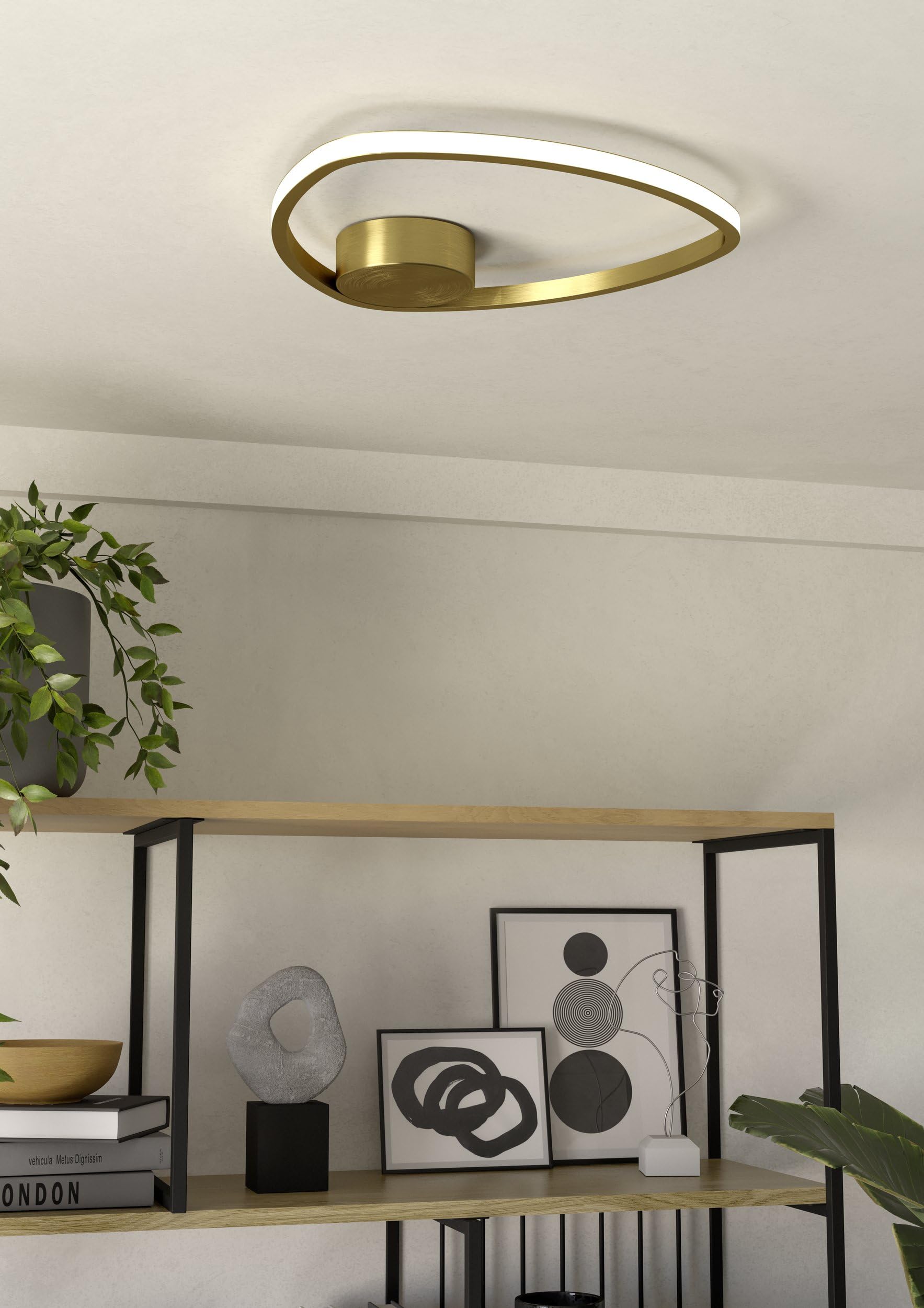 EGLO LED Deckenlampe Moschella, Deckenleuchte mit Dip Switch | Lampe Decke Wohnzimmer Büro, Metall in Messing-gebürstet, Kunststoff in Weiß, warmweiß, kaltweiß