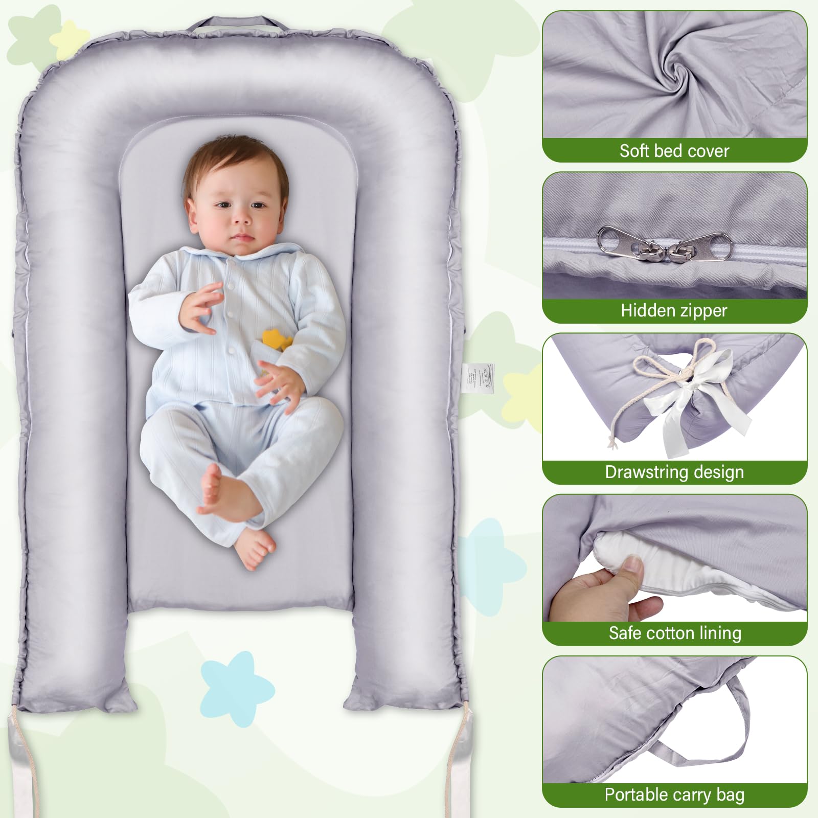 Réducteur De Lit Bébé 85x50 Cm - Nid Portable Nouveau-né - Bords De Protection - Lavable - 0-12 Mois