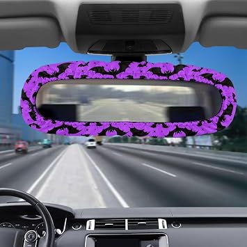 Bulopur Purple Car Rearview Mirror Cover Bats Car Interior Decor for Women Men Universal Rear View Mirror Accessories for Most Cars SUVs Trucks