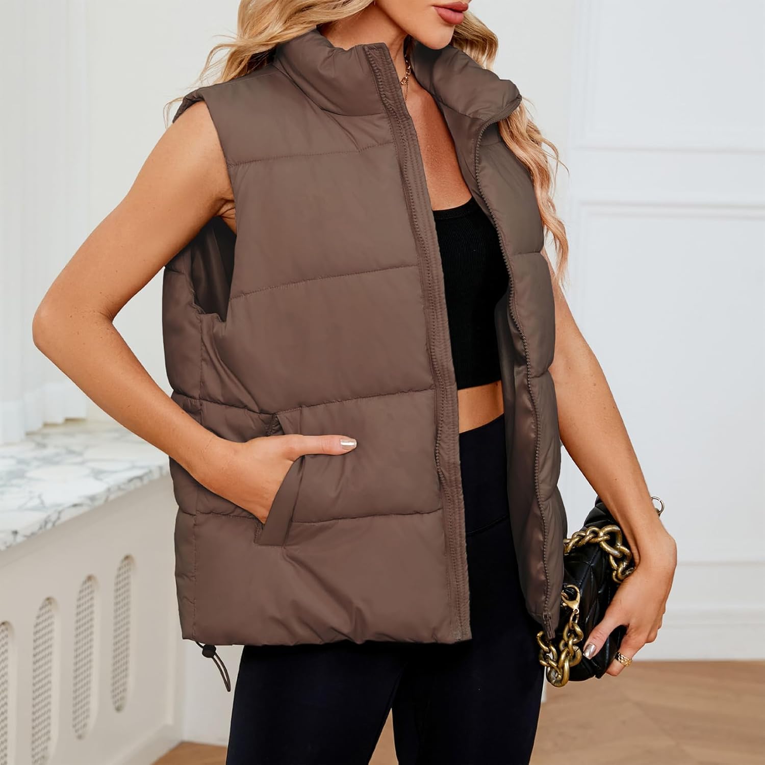 Century Star Puffer Vest for Women's Outerwear Vests Puffy Oversized 2024 Quilted Vest Tops Jackets Coat with Pockets - Image 3