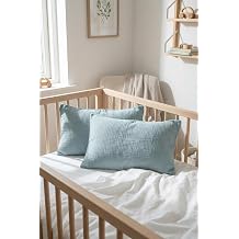 HAMUR  ift Katl  M slin  ocuk Yast k K l f %100 Pamuk 35x45 cm 2'li Bebek  ocuk K l f Seti Mavi
