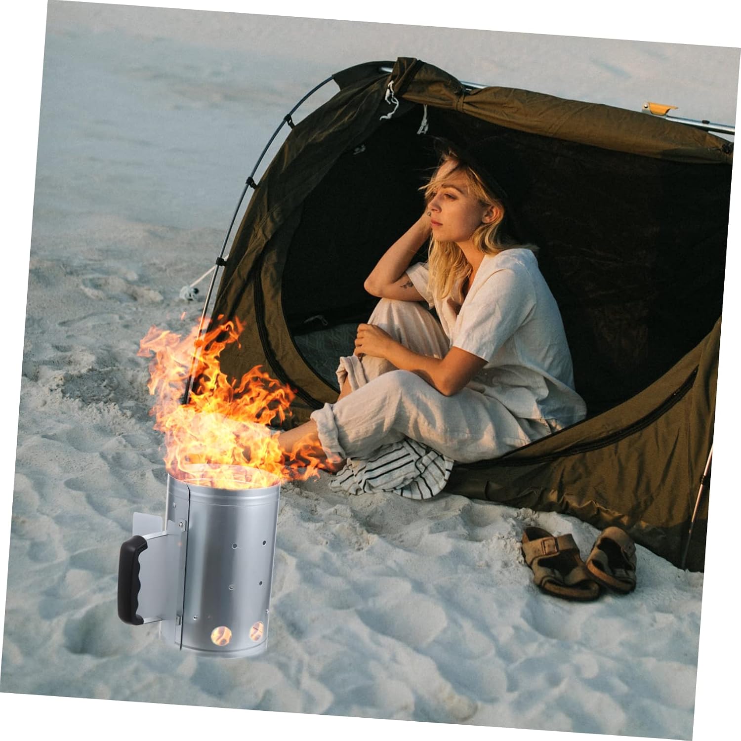 Mikikit Charcoal Chimney Starter for Grill Outdoor Cooking Chimney Starter BBQ Tool Insulated Grip for Safe Lighting