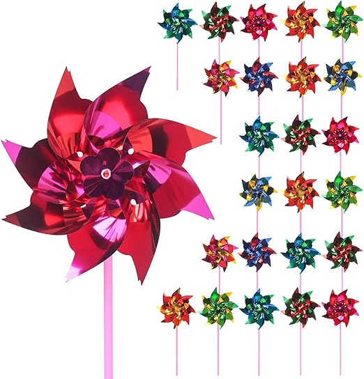 JOHOUSE 100PCS Plastic Rainbow Pinwheels for Kids, Decorative Pinwheels for Yard and Garden Patio Decor DIY Crafts