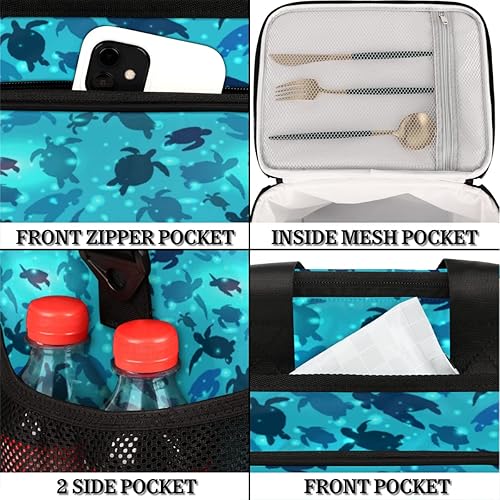 Miniatura 4 de AUUXVA Lonchera térmica con aislamiento color verde azulado tortugas marinas lonchera náutica a prueba de fugas bolsa grande reutilizable para