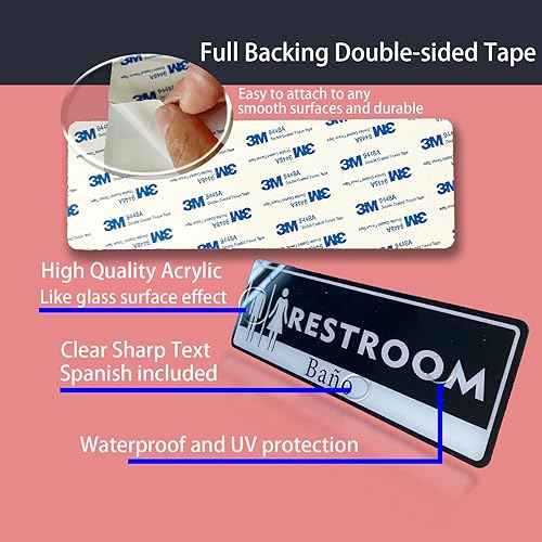 Miniatura 4 de Letrero para puerta de baño, letrero de Kokalhuwa unisex para negocios y hogar, acrílico autoadhesivo de 9 x 3 pulgadas para oficina, baño, baño,
