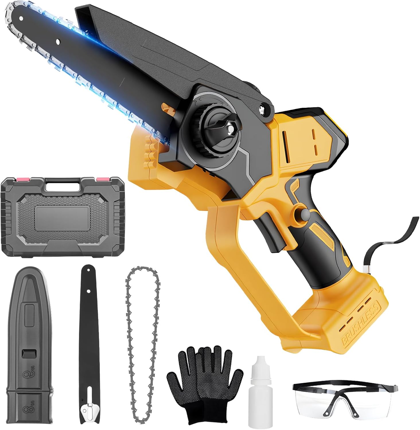 Cordless Mini Chainsaw Compatible with DeWalt 20V Battery (Tool Only), 6” & 8” Brushless Electric Chainsaw with Auto Oiler, 2 Chains, One-Hand Pruning Saw for Tree Trimming & Wood Cutting
