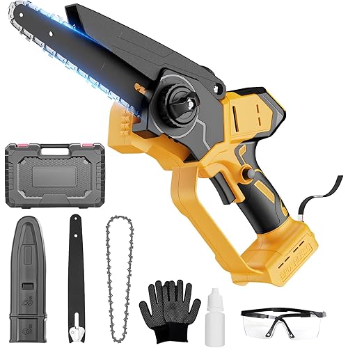 Cordless Mini Chainsaw Compatible with DeWalt 20V Battery (Tool Only), 6” & 8” Brushless Electric Chainsaw with Auto Oiler, 2 Chains, One-Hand Pruning Saw for Tree Trimming & Wood Cutting