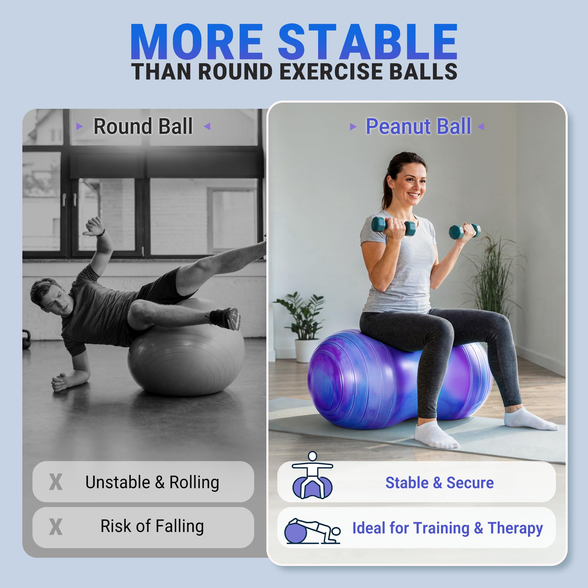 PlayZap Erdnussball für Physiotherapie, Gymnastikball, stabil, Anti-Burst für Gleichgewichts- und Kerntraining, rutschfeste Yoga-Ball-Alternative für Erwachsene, Kinder & Schwangerschaft, inklusive