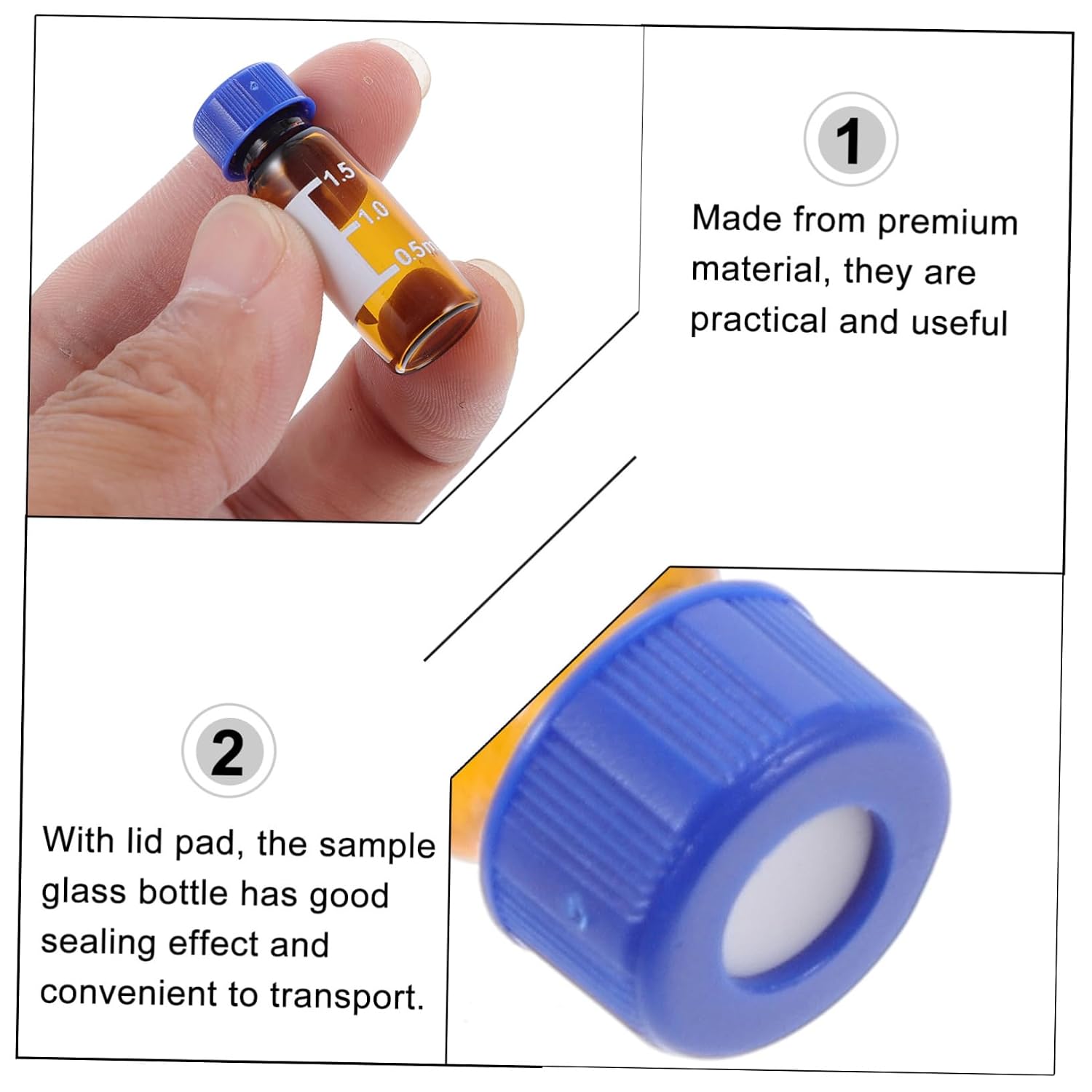 100pcs Clear Glass Vials with Caps and Pads Borosilicate Sample Bottles for Hplc and Lab Use Design for Secure Storage and Transport
