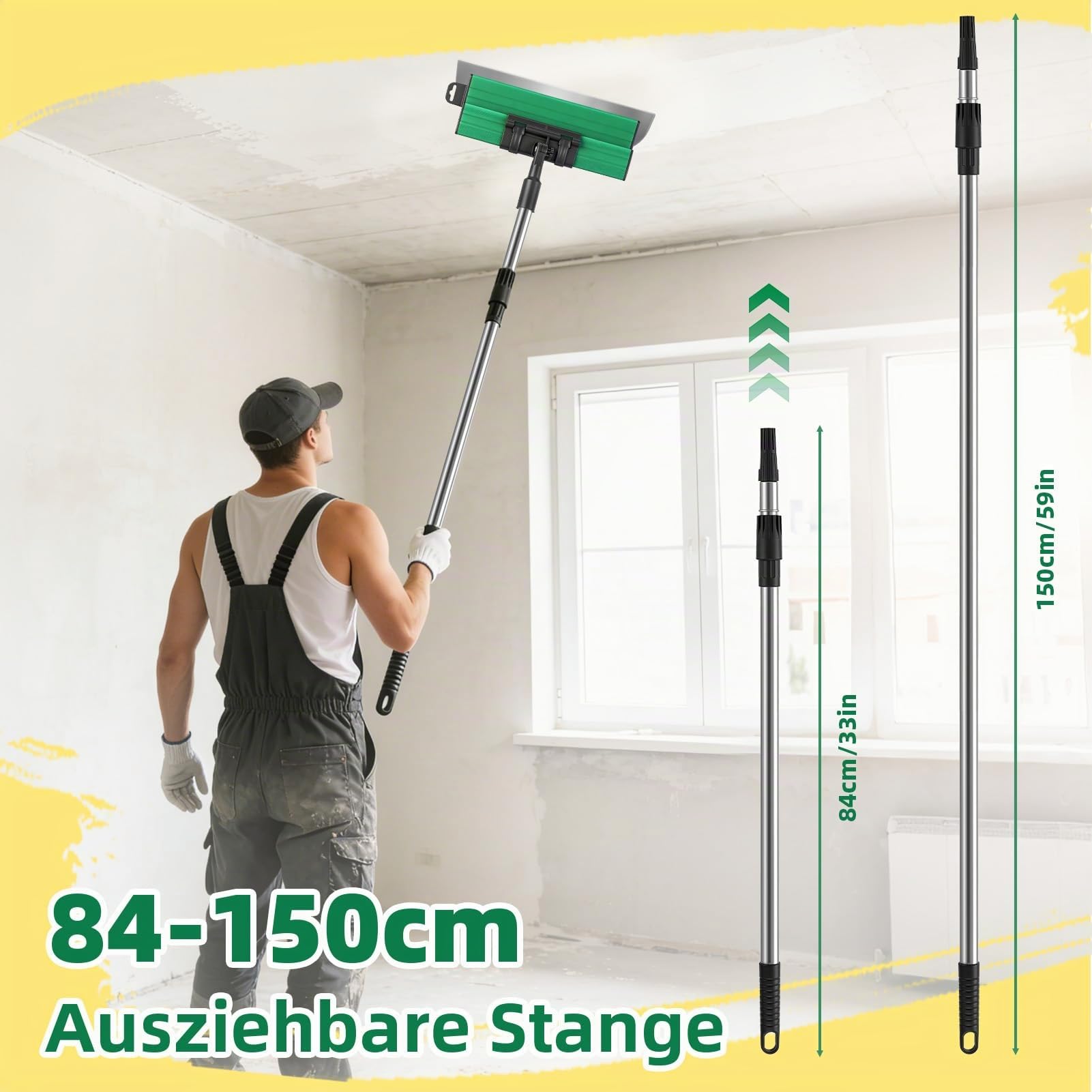 Flächenspachtel Set 9-teilig, Spachtelset mit 25/40/60/80 cm Edelstahlklingen, Glättkelle mit 150cm Teleskopstange, Profi Spachtel für Wand, Trockenbau & Putzarbeiten