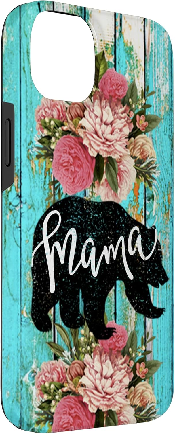 iPhone 14 Plus Turquoise Mama Bear Rustic Woodgrain Farmhouse Country Mama Case