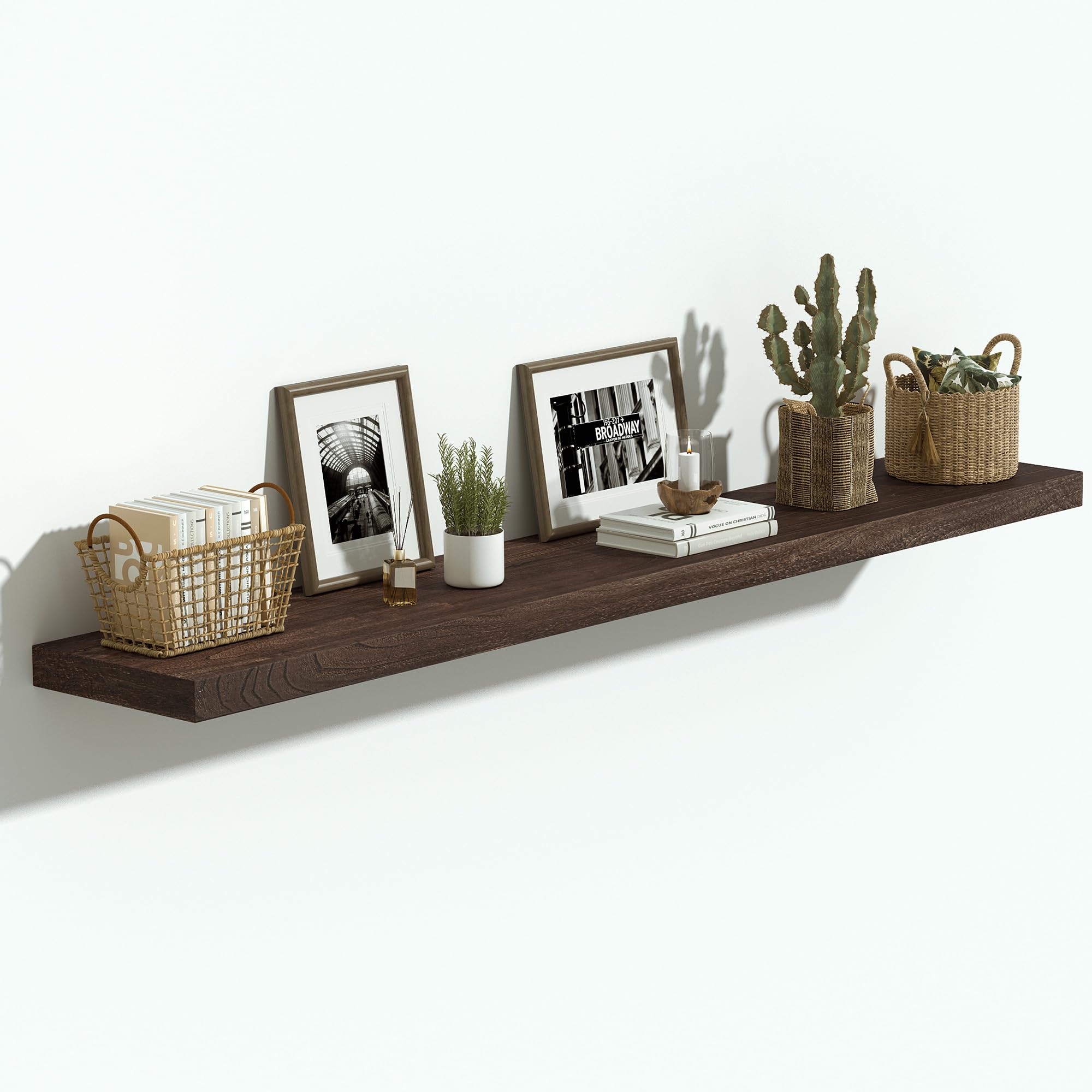 Vivelove Elm Wood Floating Shelf 48x8” Set of 1, Dark Walnut