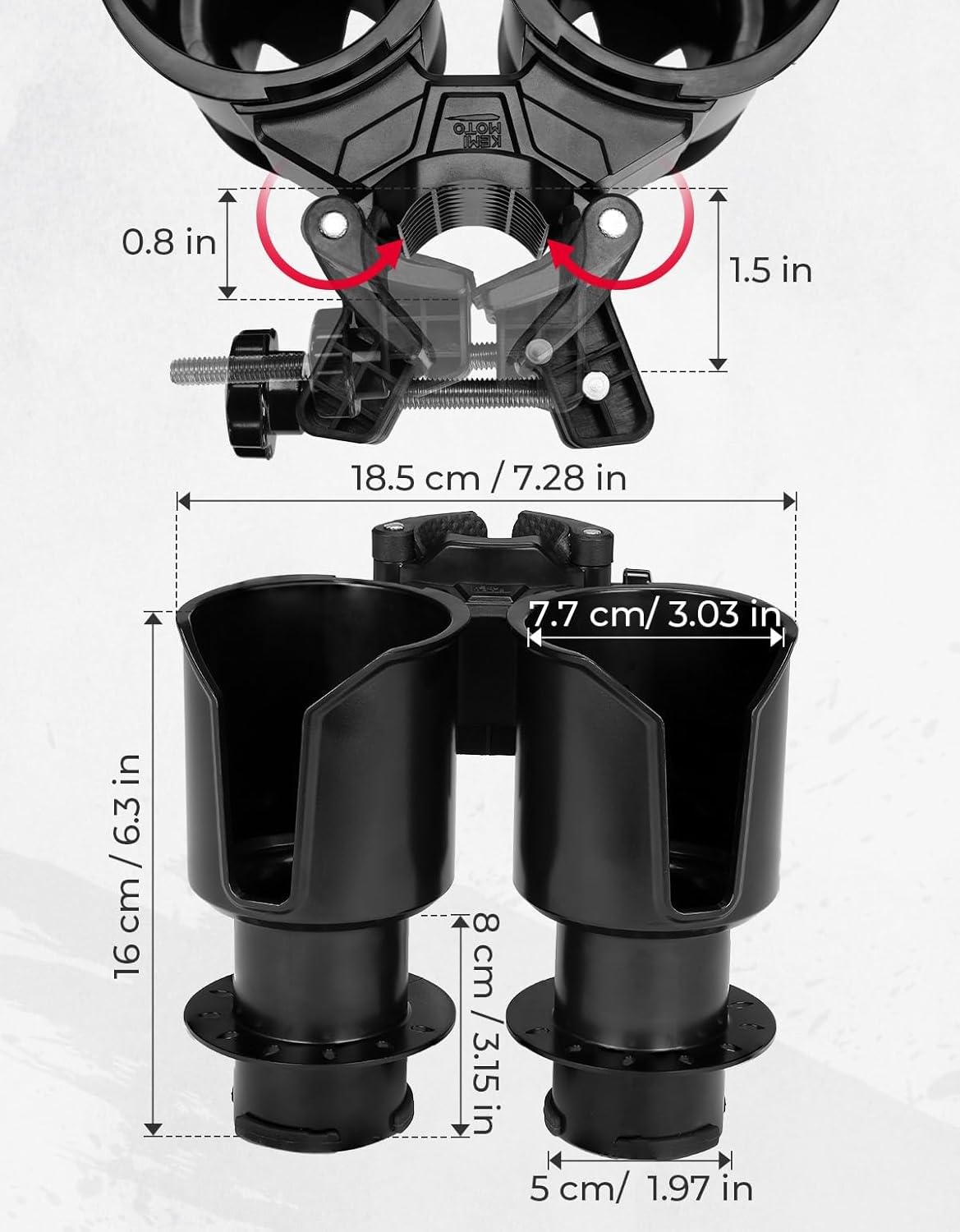 KEMIMOTO Boat Cup Holder with Drain, Fishing Rod Rack, Bait Holders -Universal Fit for Boat, Beach Chair, Golf Cart, Scooter-Black