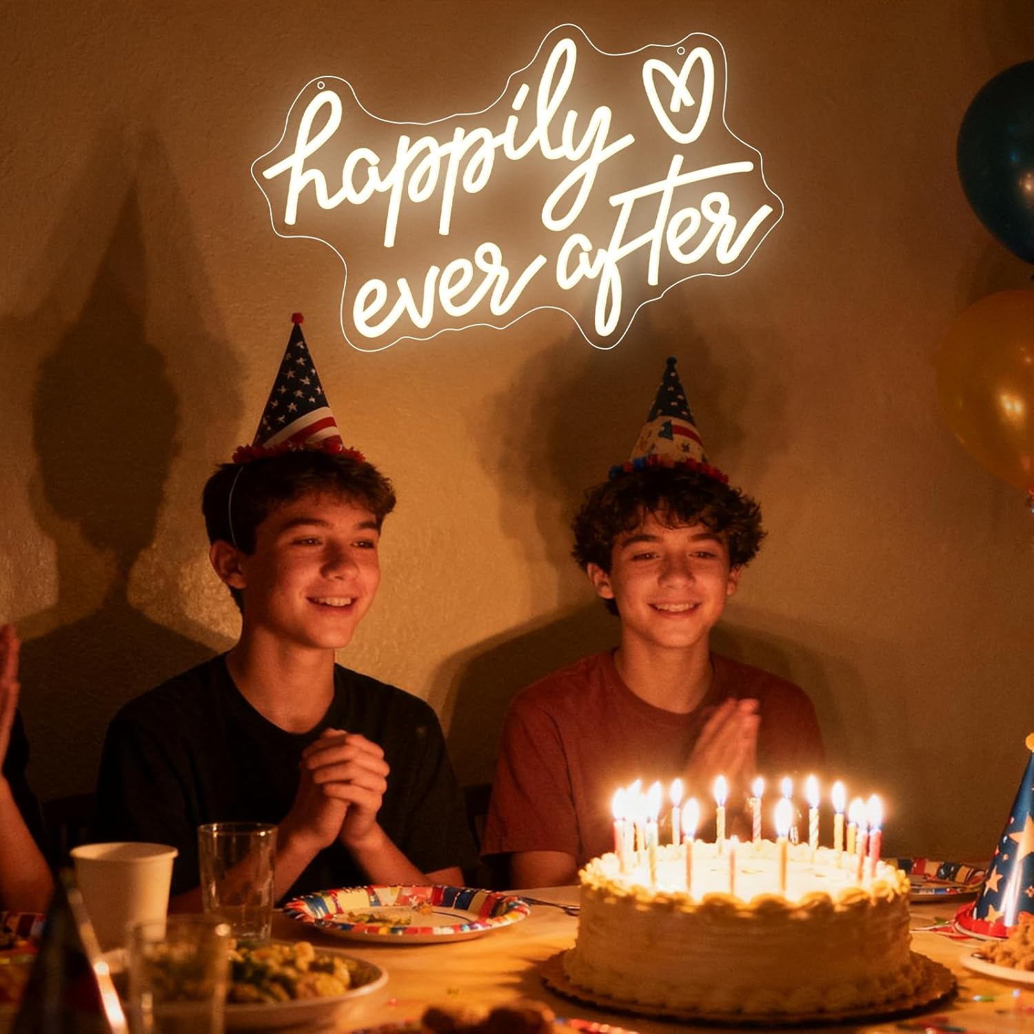 Happily Ever After Neon Sign Light, Wedding Led Neon Lights for Bachelorette Bridal Engagement Party Decoration Bridal Shower Wall Decor Valentine's Day Night Light Dimmable USB Powered(16.9"*10.6") - Image 6