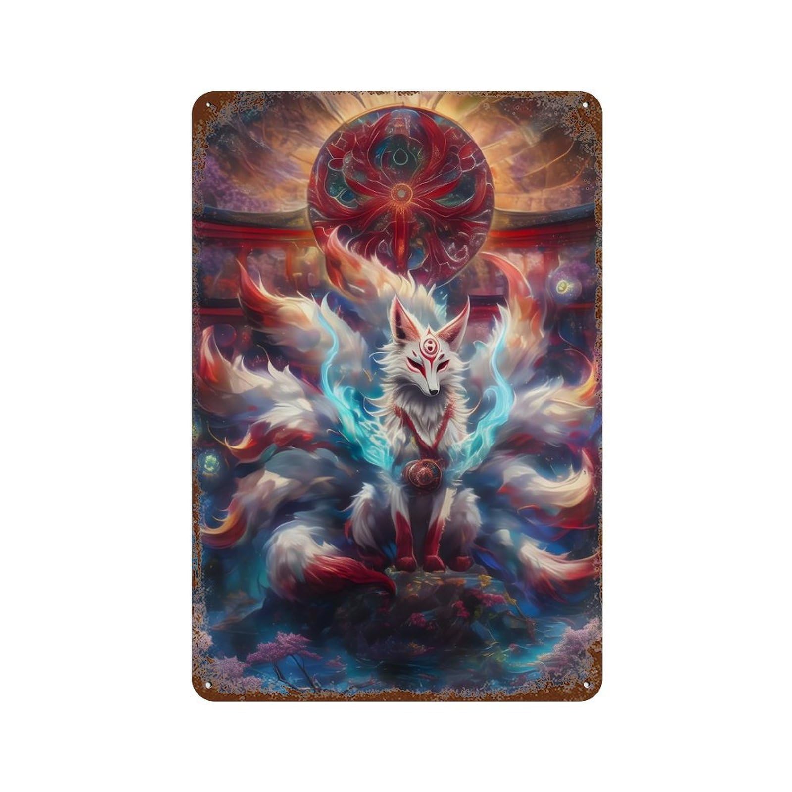 Nine-Tailed Fox Spirit 11.8"x7.9" Vintage Rust Metal Sign, Novelty Wall Decor for Living Room, Hallway And Home Decor