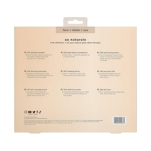 Miniatura 10 de Real Techniques 9 Piece Au Naturale Makeup Brush Set, For Liquid, Cream, & Powder Eyeshadow, Foundation, Blush, Bronzer & Contour, Travel Friendly