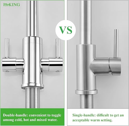 Miniatura 5 de Grifo de cocina, grifo de fregadero de dos manijas con rociador, acero inoxidable, cromo, PB1049