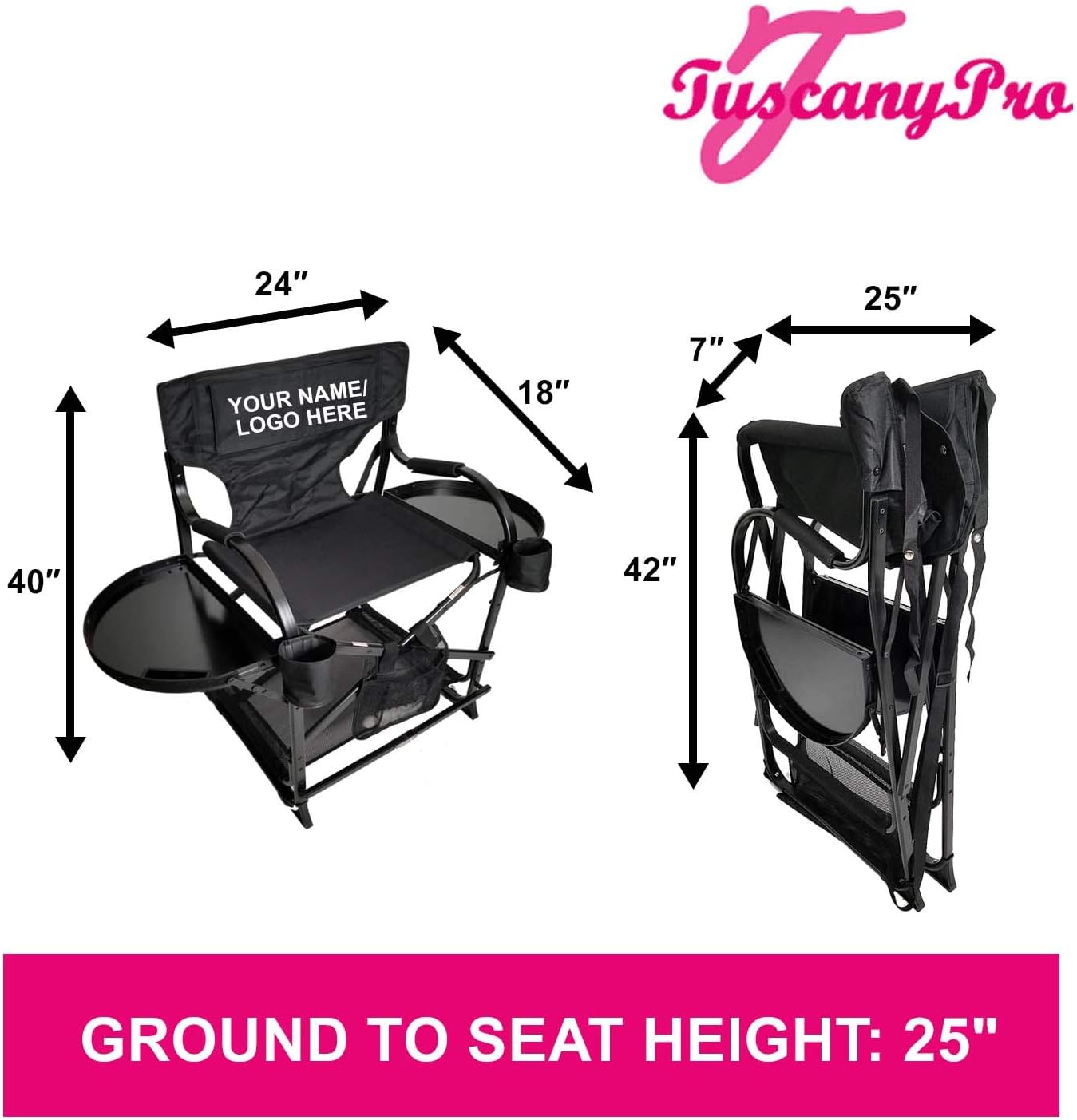 Your Name/Logo Included Portable Makeup & Hairstylist Chair - Perfect for Makeup, Hair Stylist, Salon with 25 Inch Seat Height