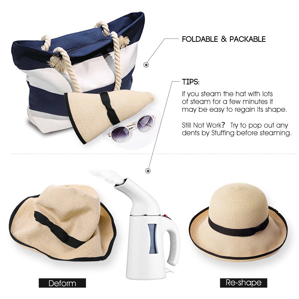 Comhats Sombrero de Paja Sombrero de Playa Sombrero Floppy UPF 50 ala Ancha Verano al Aire Libre Vacaciones Plegable